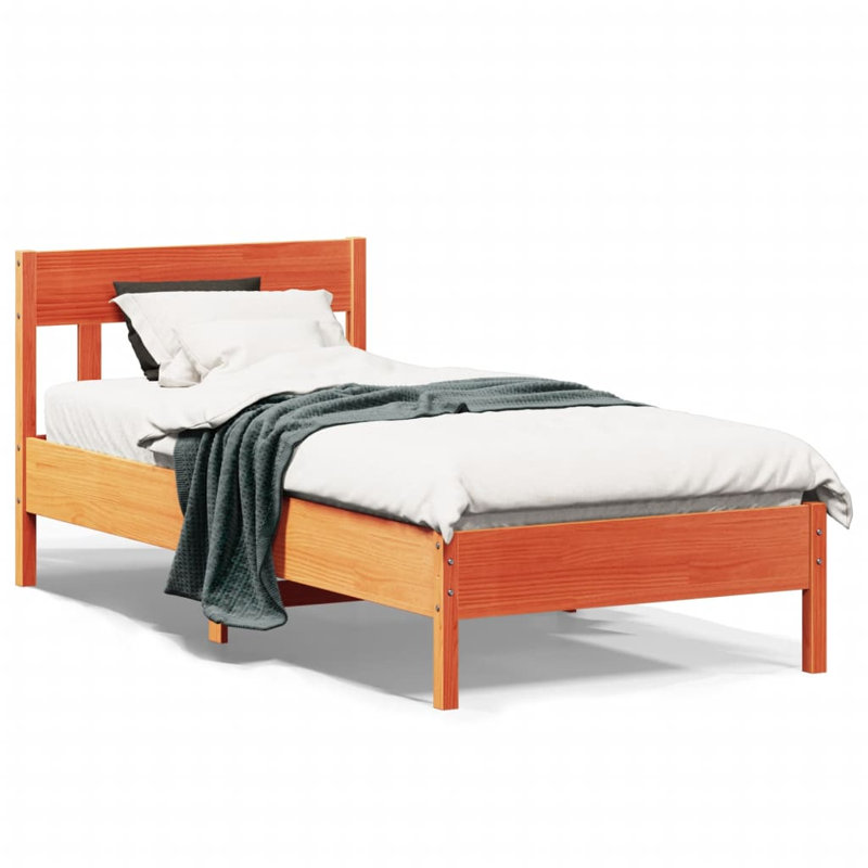 Vernia Solid Wood Bed, Brown, European Single (90 x 200cm)