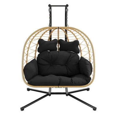 2-Person Hanging Egg Chair with Stand – Outdoor Wicker Swing Seat for Patio, 700 lbs Capacity