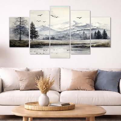 «Western Mountains Winter Charm I», impression murale de paysage de montagne 5 pièces