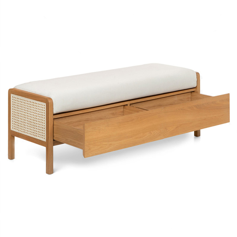 Repose-pieds avec rangement en rotin scandinave