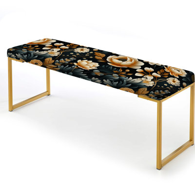 Floral Upholstered Gold Bench
