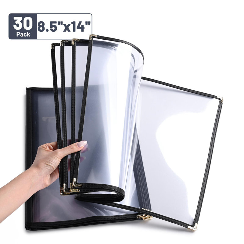 WeChef 30 Pack Menu Covers 8.5 x 14" Book Style Menu Holders 5 Pages 10 Views Restaurant Club Black, 8.5"x14", Black - 5 Page