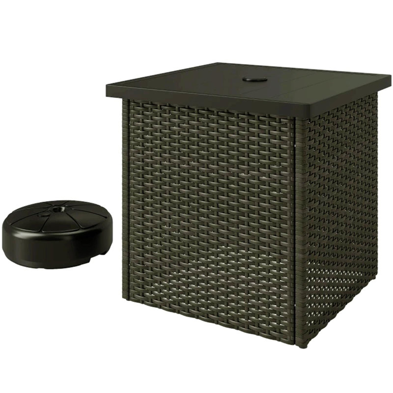 Table de bout, petite table basse d'extérieur pour patio, table d'appoint en osier avec trou pour parasol