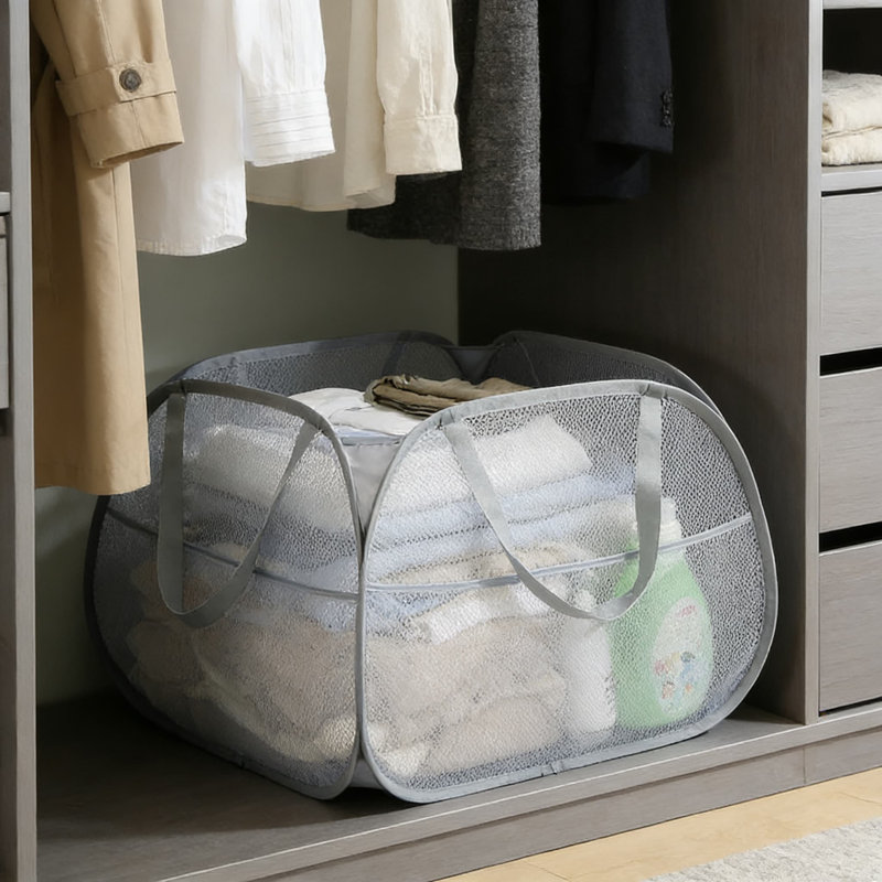 6 Pcs,Large Capacity Mesh Laundry Hamper With Small Holes, Foldable Storage Basket For Clothes, Toys, Blankets, And Bedding, Wide Opening For Easy Access, Durable Polyester Mesh With Steel Frame