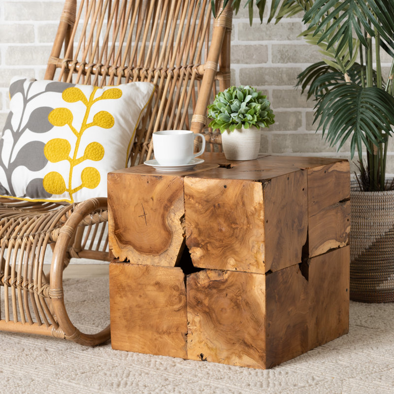 Ansleigh Solid Teak Root Wood Block End Table