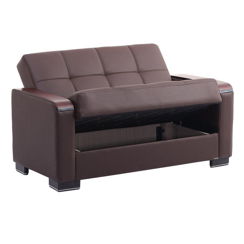 Neubauer 65 in. Vegan Leather 2-Seater 3-in-1 Sleeper Loveseat Sofa Bed with Storage, Brown  Faux Leather