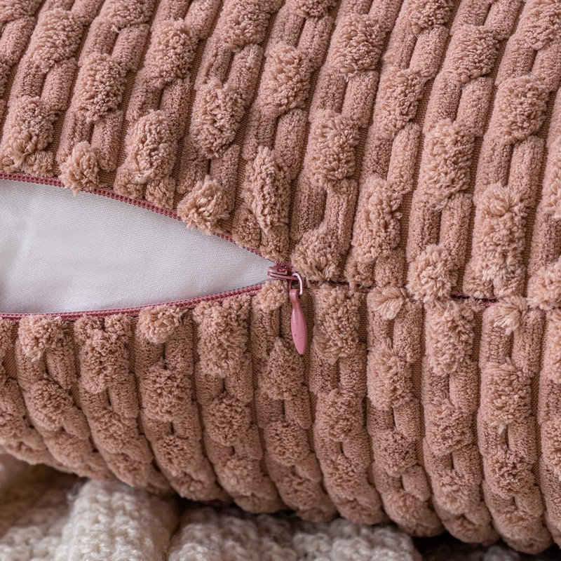 Housses de coussin décoratives en velours côtelé rose poudré 45 x 45 cm, ensemble de 2 taies d'oreiller rayées, Rosé
