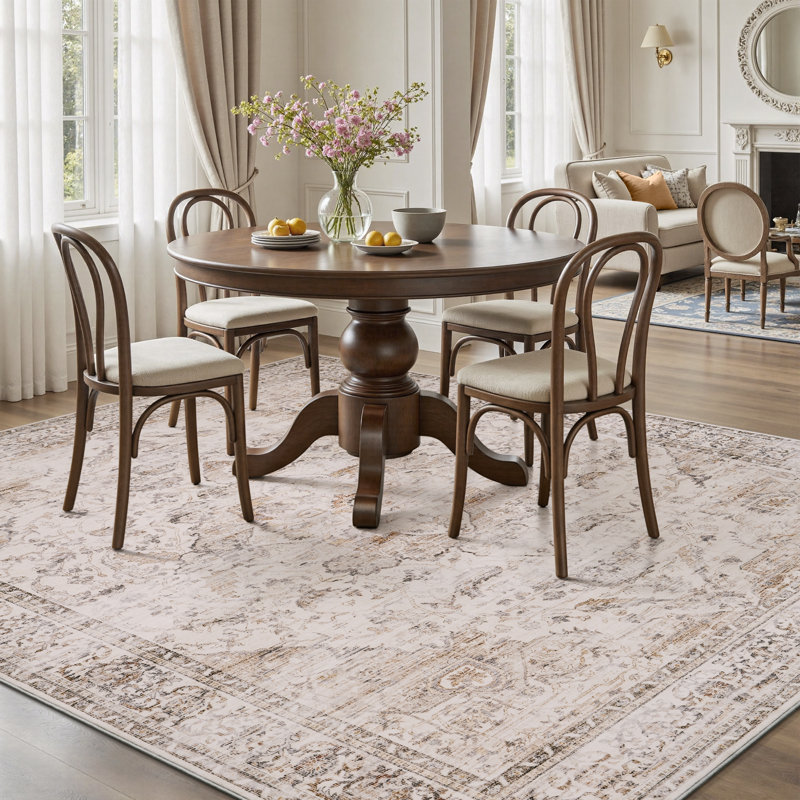 Soft Vintage Floral Non-Slip Washable Area Rug For Living Room, Bedroom Cream Beige, Retangle 5' x 7', Beige/Ivory/Taupe