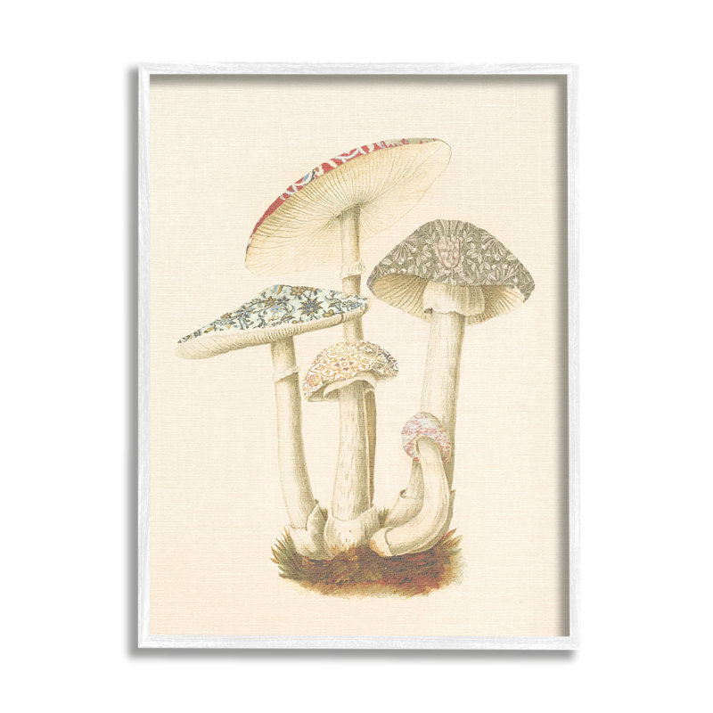 Étude de champignon rétro encadrée sur bois par Lil 'Rue, Giclée encadrée blanc bord de mer, H 30 po x l 24 po x P 1,5 po