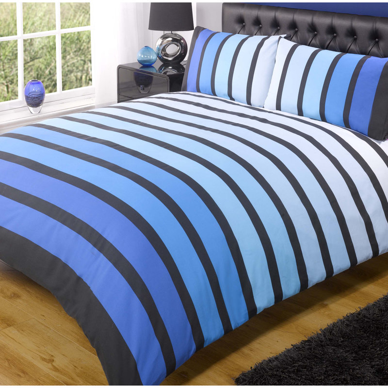 Bold Stripe 132 TC Duvet Cover Set, Blue, Kingsize Duvet Cover + 2 Standard Pillowcases