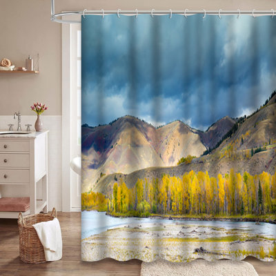 Snake River Valley Autumn Golden Red Aspen Shower Curtain with 12 Hooks
