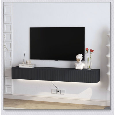 Meuble télé flottant mural avec 16 DEL de couleur, meuble télé moderne de 69 po, meuble télé flottant pour téléviseur 55 60 et 65 pouces, noir