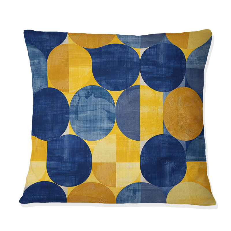 Blue Yellow Modern Circles II - Modern Throw Pillow, 18"H x 18"W