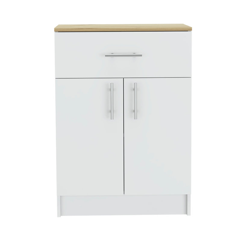 2 Piece Kitchen Set, Kitchen Island Table + Pantry Cabinet, White
