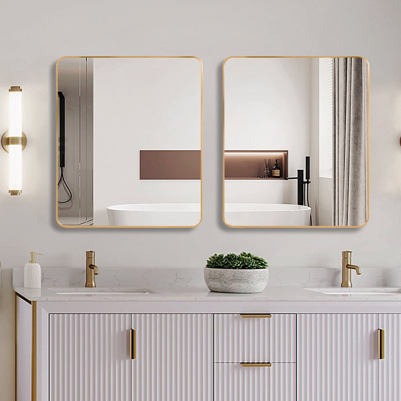 Miroir mural rectangulaire pour salle de bain, Doré
