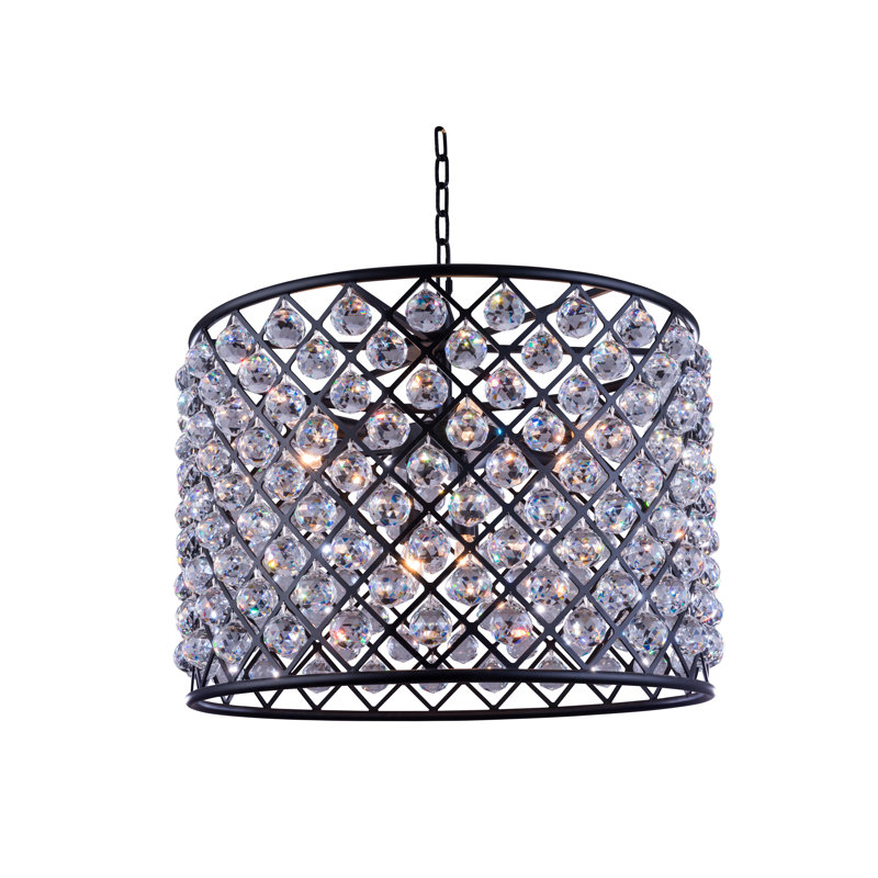 Swinney 8 - Light Dimmable Drum Chandelier, Mocha Brown, Crystal (Clear)