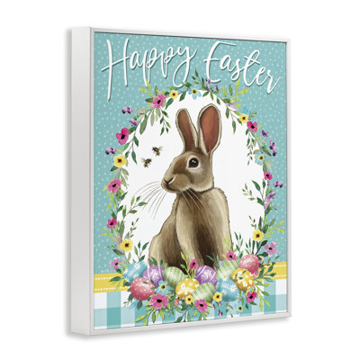 Happy Easter Bunny Wreath Framed Giclee, design by Elizabeth Tyndall