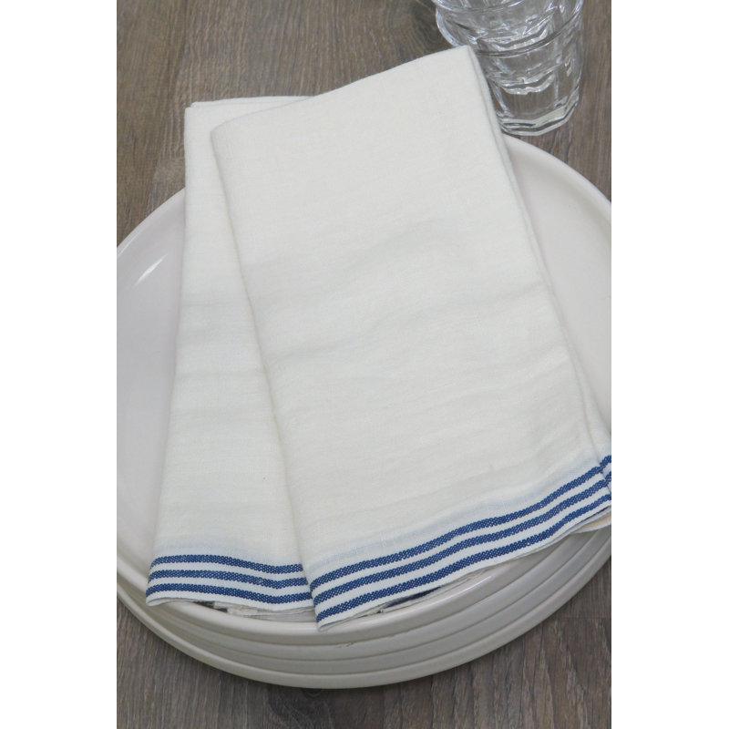Alsace Striped Waffle Tea Towel, White/Blue