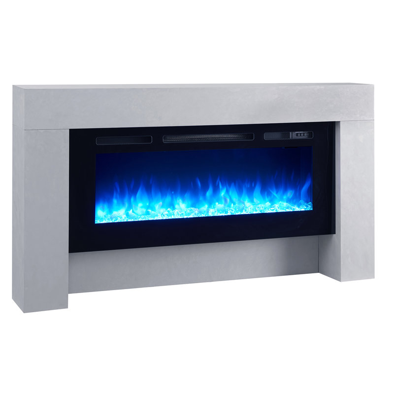 CARMAUX FLAMME Electric Fireplace, Cement Grey, 34cm H x 170cm W x 33.5cm D