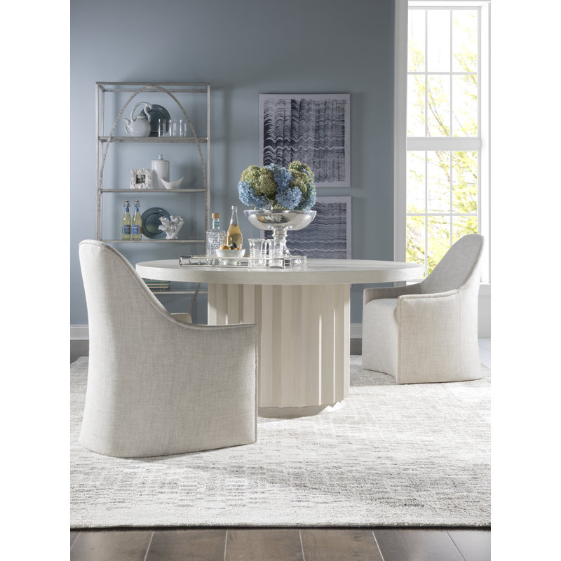 Transitional Cerused White Grey 60" Round Wood Dining Table