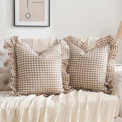 Ensemble de 2 housses de coussin à volants écossais taupe / brun Farmhouse 20 po x 20 po brun