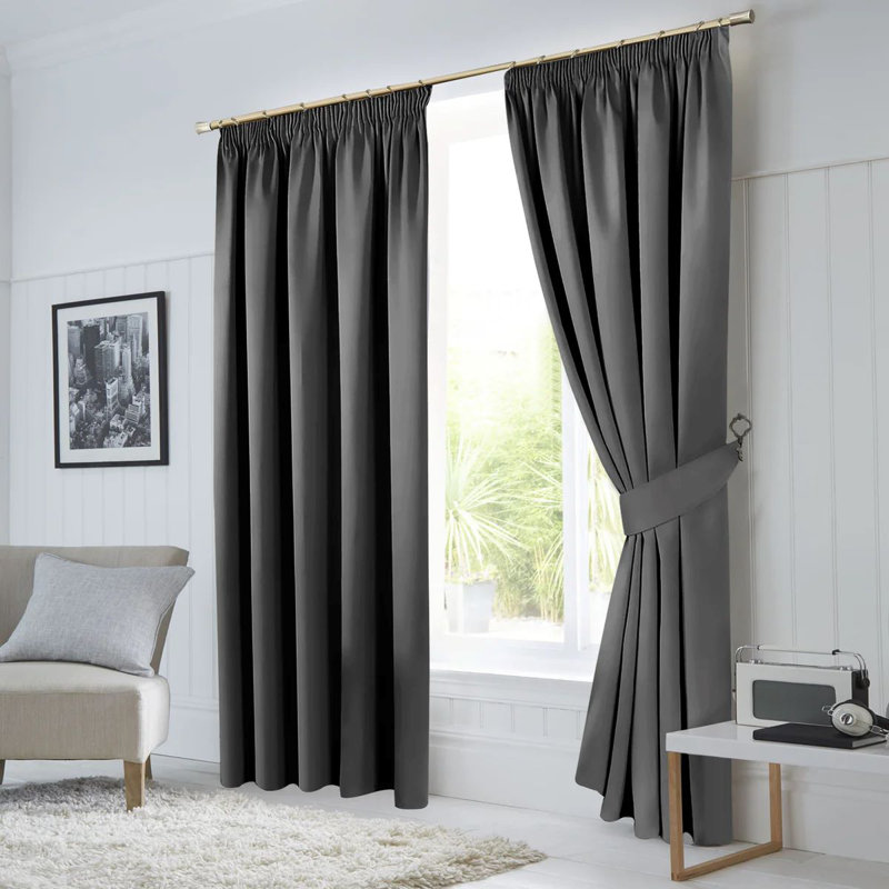 260 GSM Blackout Pencil Pleated Thermal Curtain (Set Of 2), 228cm Width x 228cm Drop, Dark Grey