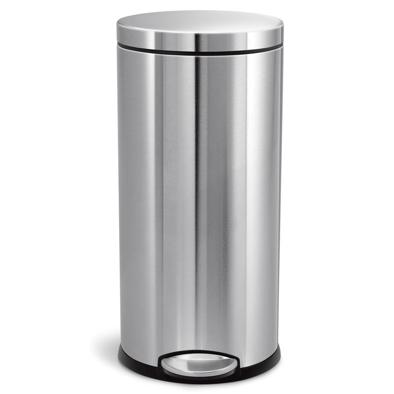 Simplehuman 30 Liter / 8 Gallon Round Step Trash Can, Brushed Steel
