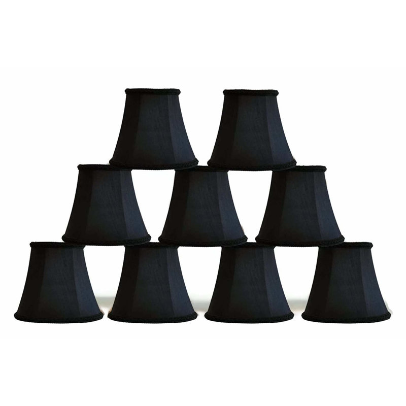 Abat-jour de candélabre en soie / shantung cloche 5 po (à pince), Noir avec bordure tressée