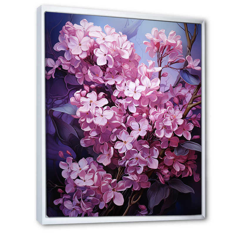 Murmures de lilas V sur toile, H 32 po x l 16 po x P 1 po, Cadre flottant blanc