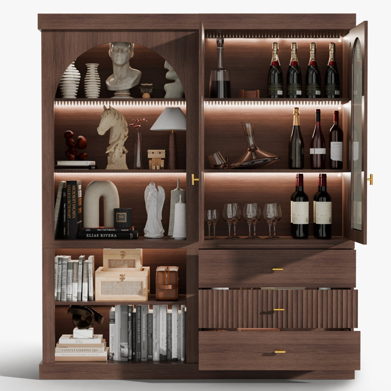 Ensemble d'armoires de rangement de 70 po de hauteur avec tablettes à DEL et garde-robe en verre, armoire moderne en bois avec tiroirs, rangement multifonctionnel pour le salon et la chambre à coucher