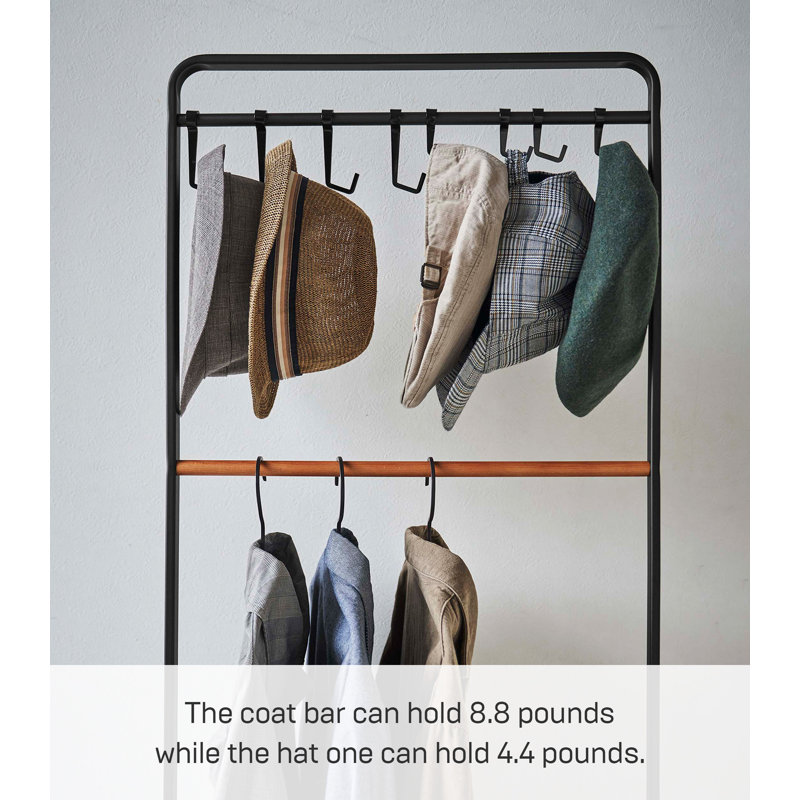 White and Natural Wood 8-Hook Freestanding Coat Rack