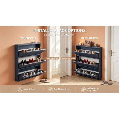 Range-chaussures en métal avec 3 tiroirs rabattables