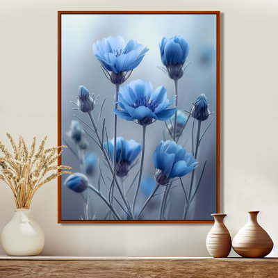 Monochromes bleus gris avec fleurs de maïs - Reproduction d'art mural bleuets