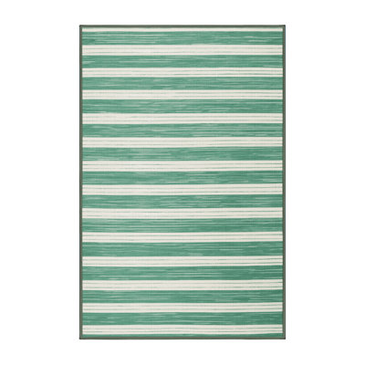 Machine Washable Horizontal Stripes Green Area Rug
