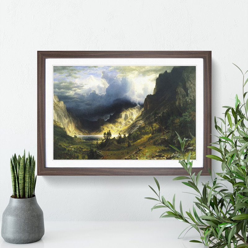A Storm in the Rocky Mountains by Albert Bierstadt - Picture Frame Painting, Walnut Framed, 48cm H x 65cm W x 2cm D