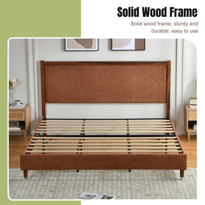 Wooden platform bed with upholstered base