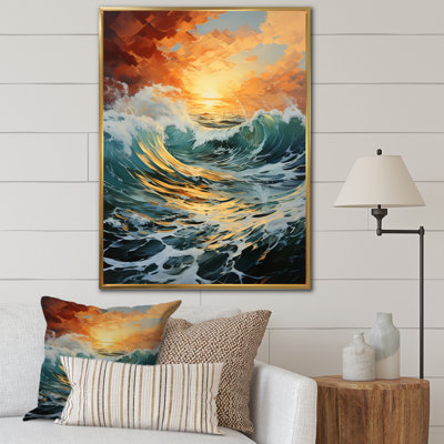 Tempête côtière orange - bleu sarcelle - imprimé