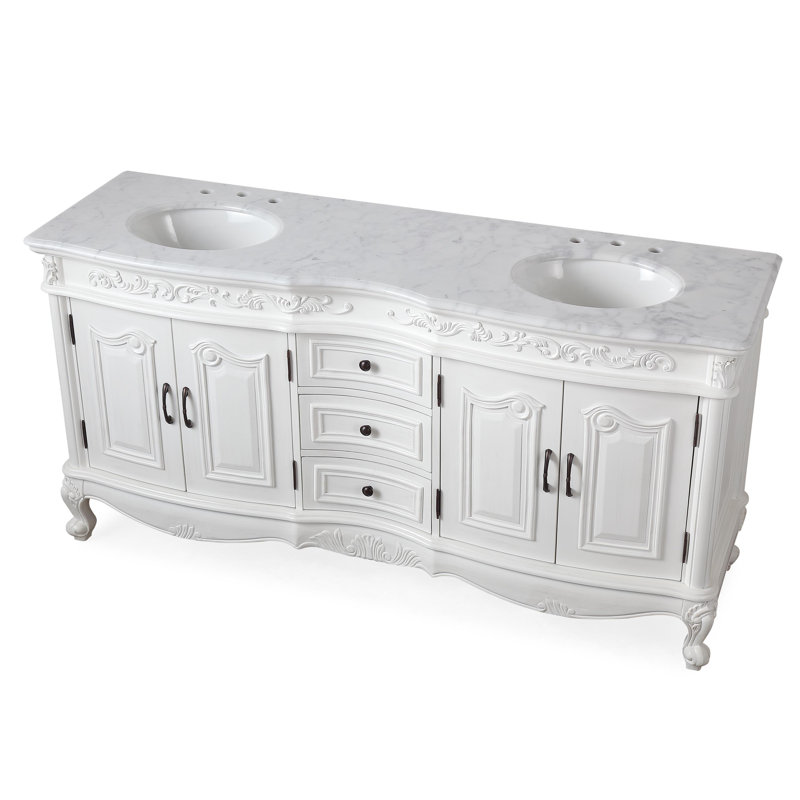 Ola 72.25'' Double Bathroom Vanity with Carrara Marble Top, White