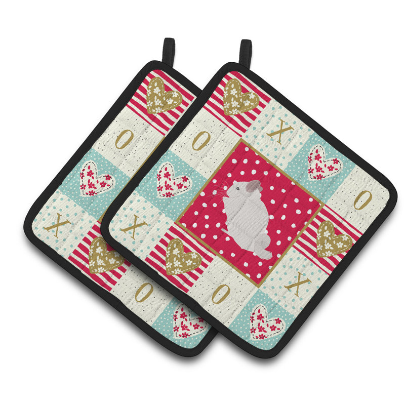 Ensemble de cuisinier poignée 2 pièces caroline trésors chinchilla love, Chinchilla rose et blanc