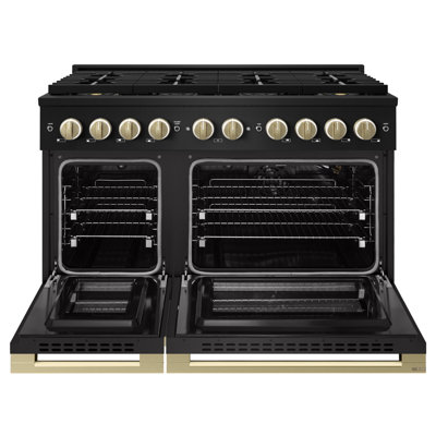 ZLINE Autograph 48 in. Black Stainless Marino Gas Range with 8 DuoPro Burners & Bronze Accents