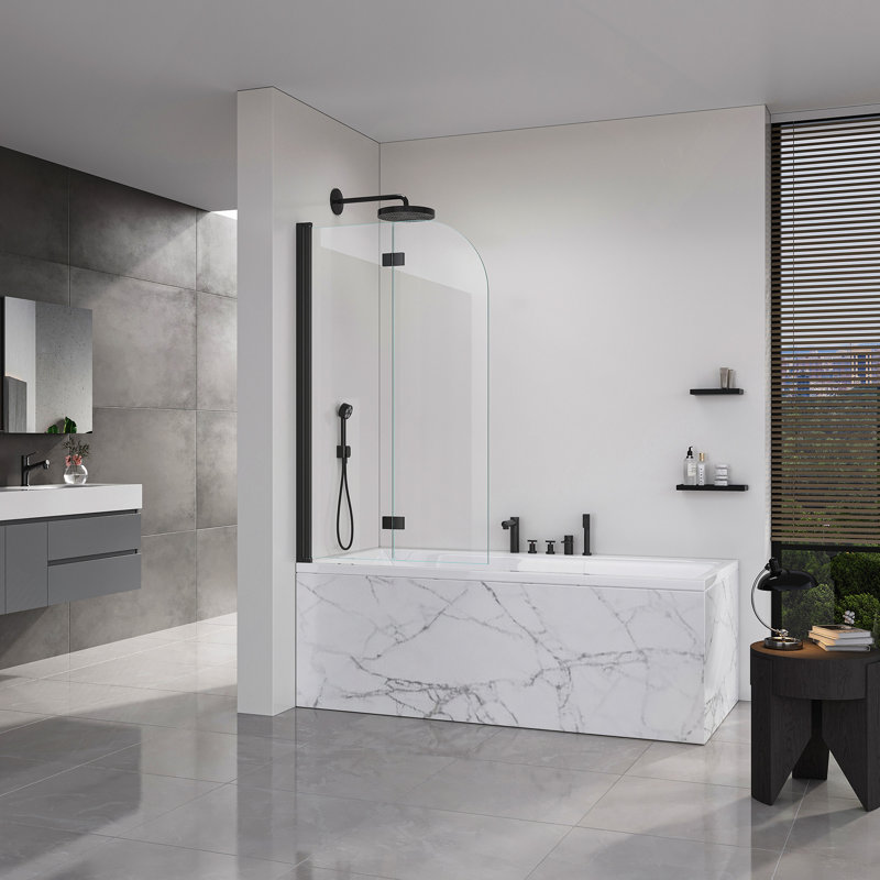Double sans cadre, portes de douche pliantes pour baignoire, porte en verre trempé épais de 1/4 po (6 mm), porte de baignoire en verre
