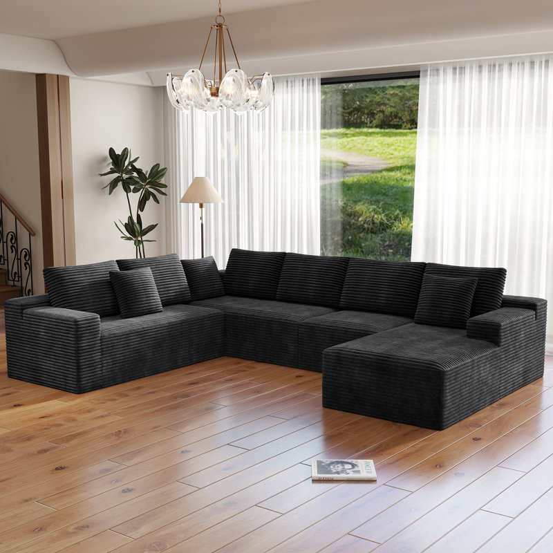 Canapé modulaire en forme de U de 132 po pour 5 personnes, canapé à compression, velours côtelé gris, faisant face à la gauche