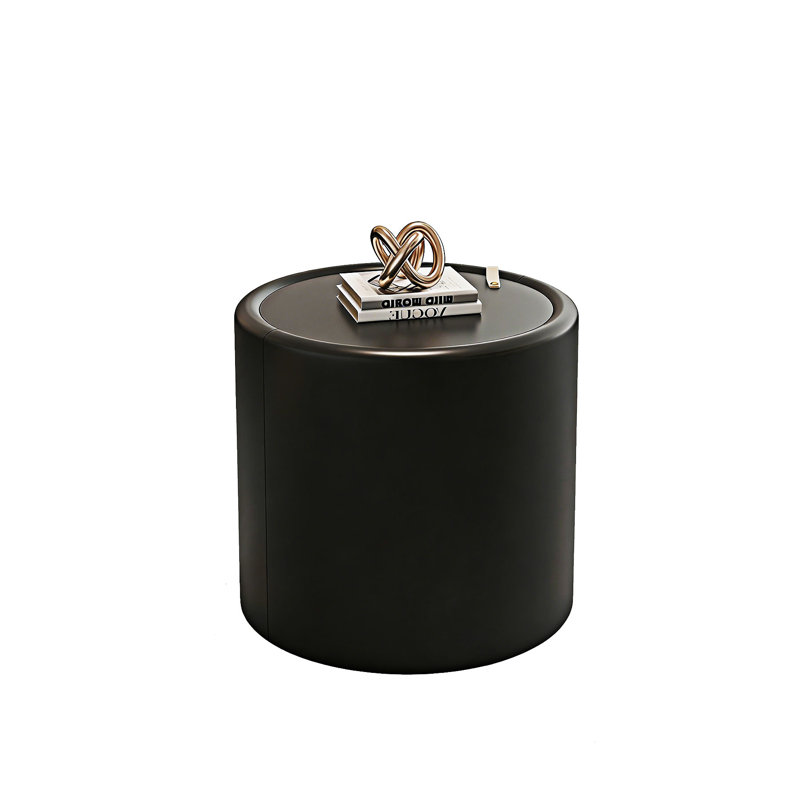 Table basse ronde avec rangement caché, Noir, H 17,73 po x l 19,7 po x P 19,7 po