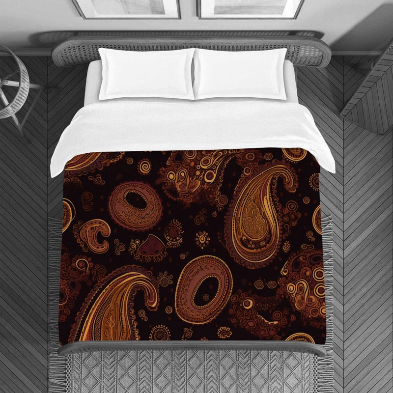 Machine Printed Duvet Cover, Twin Duvet Cover, Brown/Gold Paisley