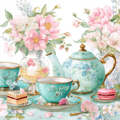 Pastel Tea Garden Wrapped Canvas Wall Art