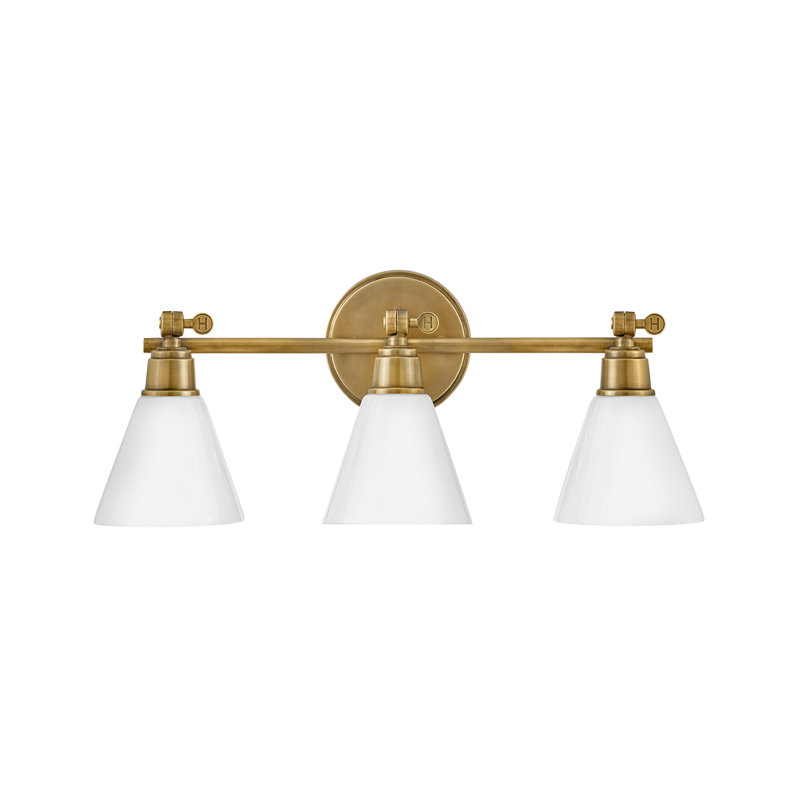 Arti 24-in Adjustable Three Light Bath Vanity with Cased Opal Shade, Heritage Brass