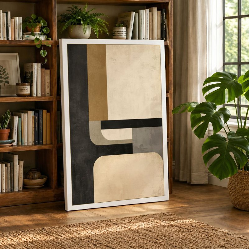 Geometric Balance Mid-Century - Wrapped Canvas, 18x12 - 45.7 x 30.5 cm, Cream Border