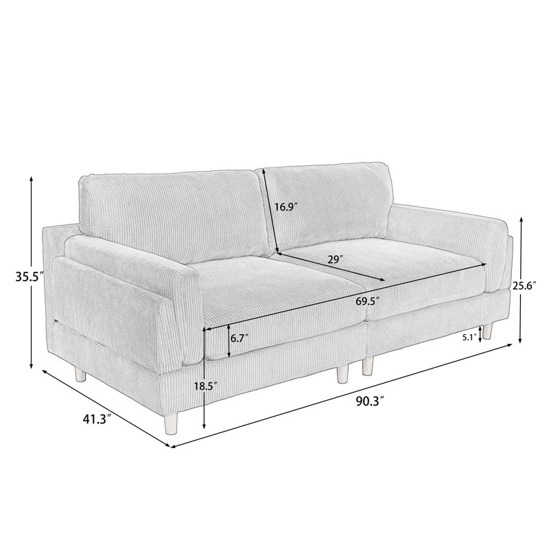 Vontavious 90.3'' Corduroy Sofa, Orange Corduroy