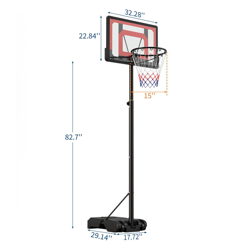 Panier de basketball portatif 5,25 à 7 pi de hauteur réglable avec panneau arrière de 33 po, roues et base stable pour les jeunes