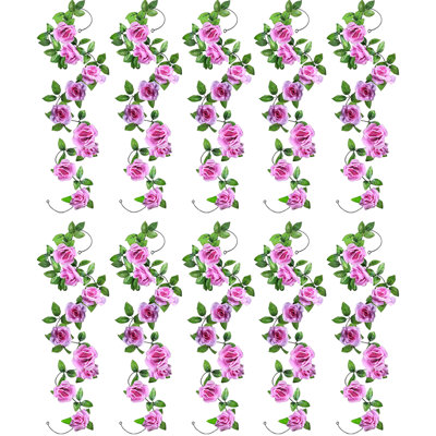 Paquet de 10 guirlandes de roses artificielles, 7,5 pi de guirlande de fleurs artificielles suspendues avec 9 grandes fleurs de roses, banderoles de feuilles de vignes roses, décorations murales fausses fleurs de vigne, mauve